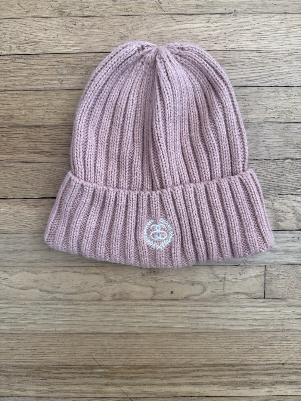 Stussy Pink Ribbed Knit Beanie with Embroidered Logo